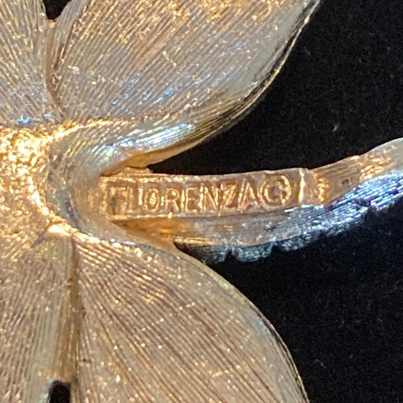 Orange Butterfly Brooch Pin by Florenza White Enamel Gold  Vintage Signed Florenza Butterfly Brooch
